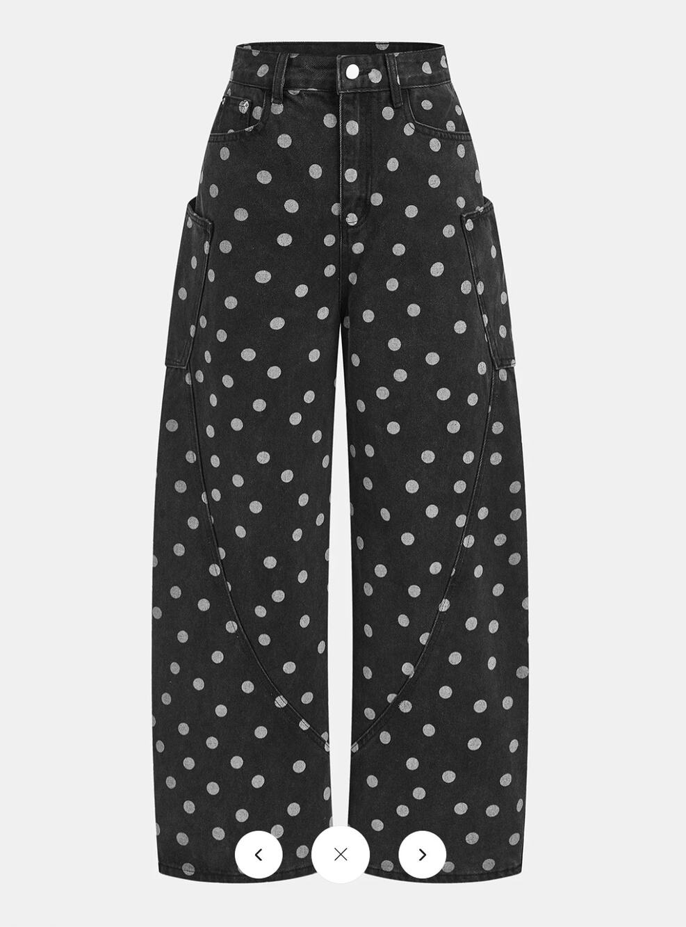 NWT Commense Polka Dot Denim Cargo Curved-Leg Pants Sz S